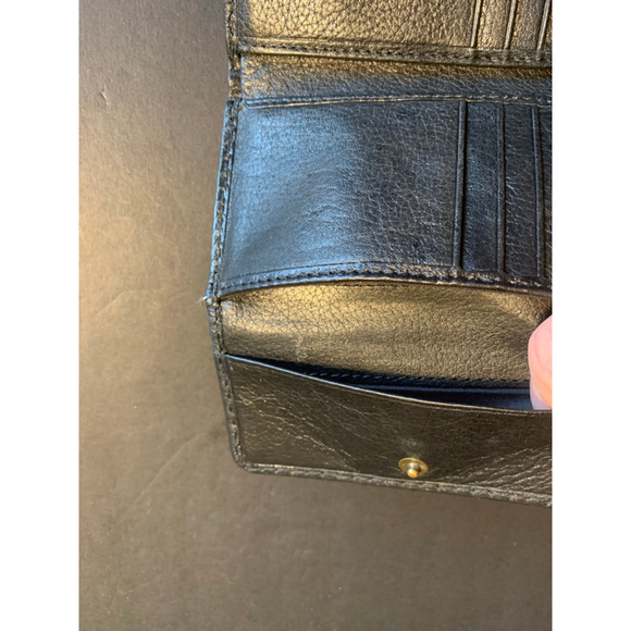 Women's Roots Black Leather Wallet with White Stitching, One Size - Picture 6 of 11